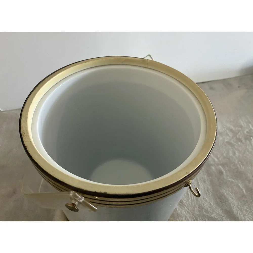 VTG Ice Bucket Silver Vinyl Gold Copper Accents Hooks Barware Shelton MCM *spots